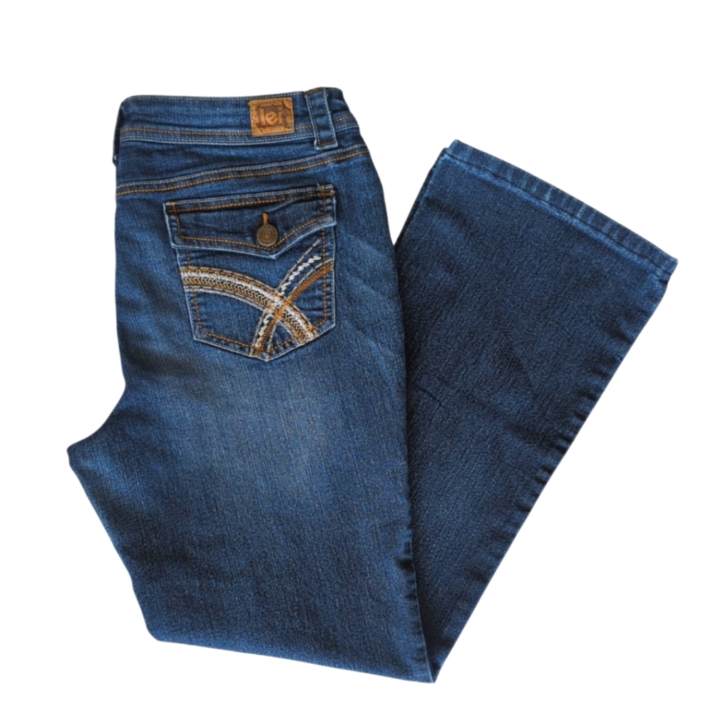 LEI Sophia Embroidered Hipster Flare Jeans Junior 15 Blue Flap Pockets